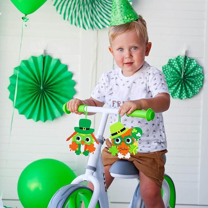 24 Sets St. Patrick's Day Decorations Owl Shamrock Ornaments DIY St. Pat's Craft Kits Assorted Owl Four-Leaf Clover Irish Lucky Shamrock Foam Stickers for Kids Classroom Home Activity Gift Art Project