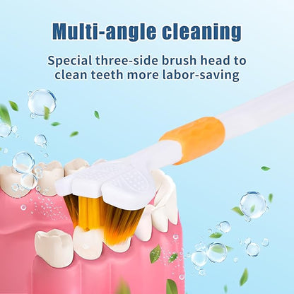4-Piece Set of 3-Sided toothbrushes Adults, Extra Soft toothbrushes for Adults, Medium Toothbrush for Comprehensive Care of Teeth and Gums.