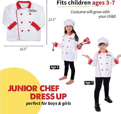 Born Toys Chef Costume for Kids w/ Chef Hat for Kids Ages 3-7, Kids Kitchen Accessories Set w/ Fun Recipe Book, Cooking Set for Kids Costume Washable and Dress Up & Pretend Play for Boys & Girls