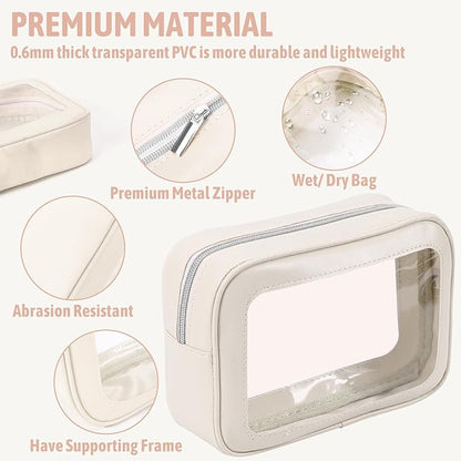 YOPCDJ 3PCS Clear Toiletry Bag,TSA Approved Travel Makeup Pouch with Zipper for Cosmetics and Toiletries，Diaper Bag Organizer Pouch Set,Women's Purse Organizer and Clear Car Bag