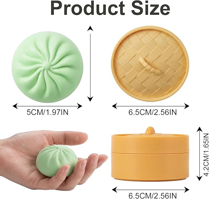 4Pcs Dumpling Squishy, Glitter Dumpling Squishy Mystery Box, Slow Rising Toy, Dumpling Stress Ball Fidget Sensory Toy with Mini Food Steamer, Easter Basket Stuffers for Adults