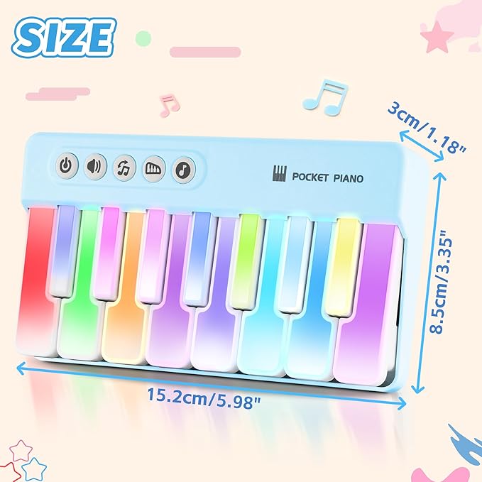Mini Keyboard Piano Toy, Portable Light Up Pocket Piano for Toddlers Kids (Blue)