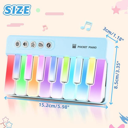 Mini Keyboard Piano Toy, Portable Light Up Pocket Piano for Toddlers Kids (Blue)