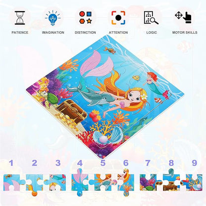 Wooden Puzzles for Toddlers 2-5 Years Old(Set of 6), 9 Pieces Preschool Educational and Learning Animal Jigsaw Puzzle Toy Gift Set for Girls