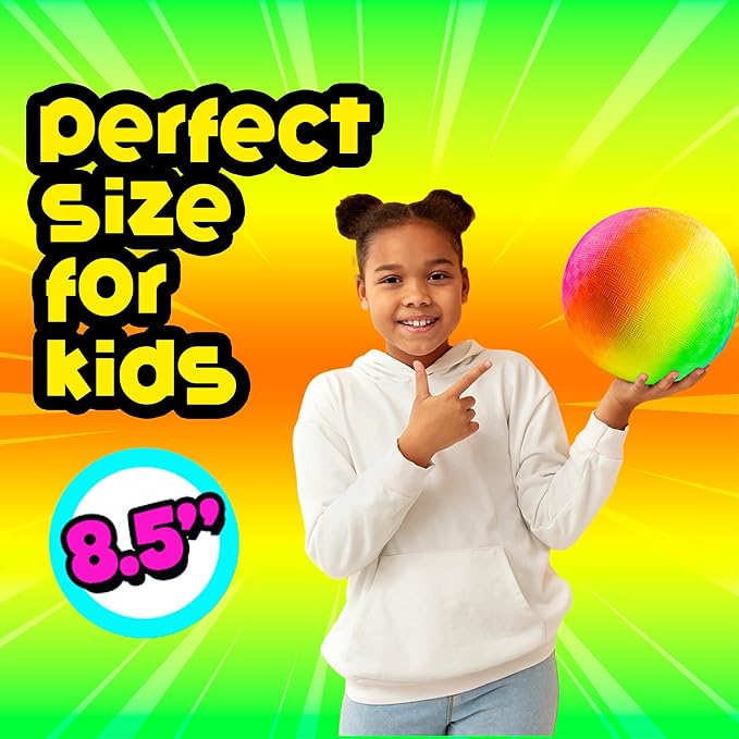 PlayBolt Rainbow Playground Balls - 8.5 Inch (Pack of 4) Rubber Bouncy Colorful Inflatable Balls for Kids and Adults, Indoor & Outdoor Games, Kickball, Dodgeball, Four Square, Dodge, Recess, Handball