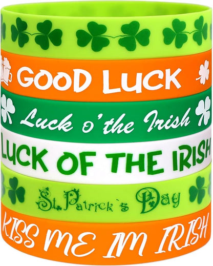 Moon Boat 74PCS St. Patrick's Day Shamrock Rubber Wristbands Bracelets - Party Favors Supplies Gifts Decorations, 6 Styles