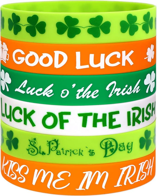 Moon Boat 74PCS St. Patrick's Day Shamrock Rubber Wristbands Bracelets - Party Favors Supplies Gifts Decorations, 6 Styles