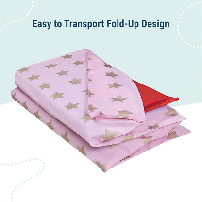 Wildkin Kids Nap Mat Cover for Boys & Girls, Sewn-in Flap Design Rest Mat Cover, Perfect for Preschool & Daycare, Fits our Vinyl Nap Mat up to 1.5 Inches Including Basic Sleep Mat(Pink and Gold Stars)