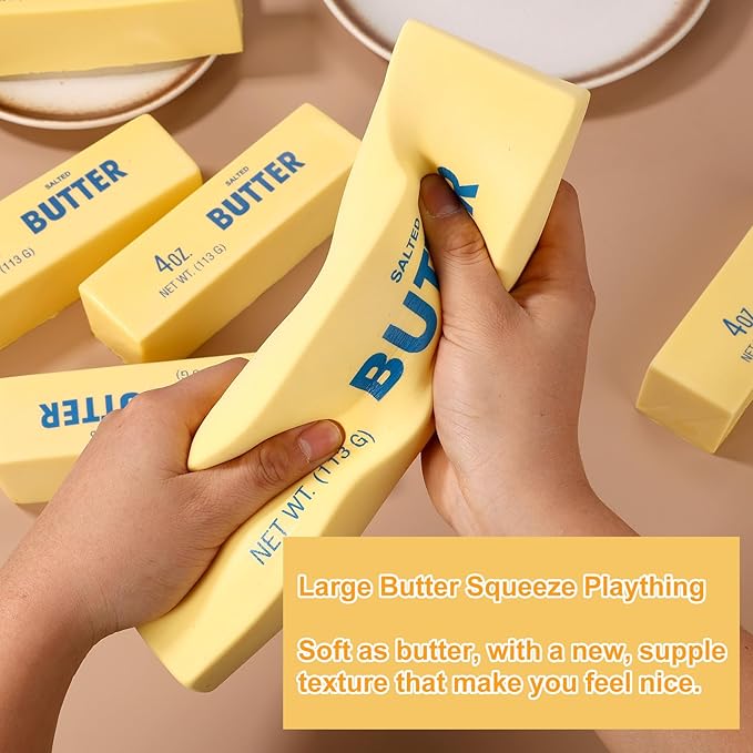 Large Squeeze Butter Toy, PU Material Butter Stick Slow Rising Squishy Food Fidget Toy for Office School Relieving (Light Yellow