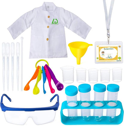 Beelittle Kids Scientist Lab Coat Costume Dress Up with Goggles ID Card Science Experiment Set for Age 3-10