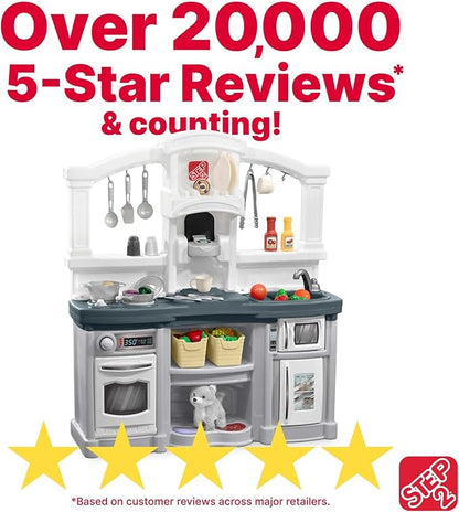 Step2 Fun with Friends Kids Kitchen Playset, Indoor/Outdoor Kitchenette with Lights & Sounds, Durable Plastic, 25-Piece Toy Accessories, Toddlers 2+ Years, Gray