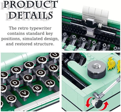 ENHANA Ideas Retro Typewriter Building Blocks Toys Model,STEM Building Idea Set,Best Nostalgic Gift for 6+ Year Old Kids or Adults,820PCS
