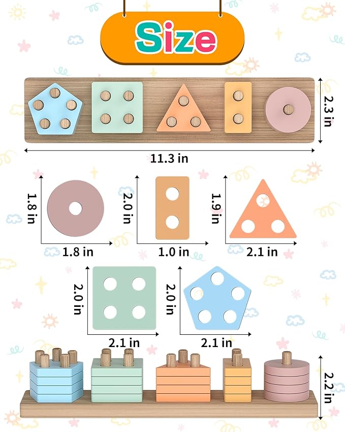 Montessori Toys for 1 2 3 Year Old Boys Girls Toddlers, Wooden Sensory Toys for Ages 2-4 0-2, 1 2 Year Old Boy Girl Birthday Gifts, Educational Toddler Learning Puzzles Toys - Macaron
