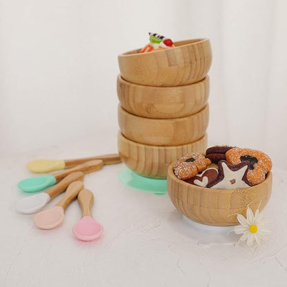 Baby Bowls and Spoons, Baby Bamboo Bowl and Spoon | Silicone Suction | Bamboo Baby Bowls for Baby | Baby Bowls First Stage | Baby Wood Bowls (Pink)