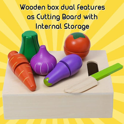 Montessori Mama Wooden Toy Food Cutting Vegetable Set - Velcro Food Toys for Toddlers - Toddler Kitchen Accessories Set with Storage-Cutting Board Box - Perfect Food Cutting Toys for Kids Gift