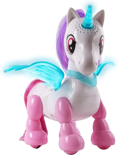 NKOK USB PetBotz - Robo Unicorn, Rechargeable, Miniature, Interactive pet Robot, Lights up, Sound Activated, Makes Noises on Command, Comes with Necklace and Hair Brush, USB Charger Included