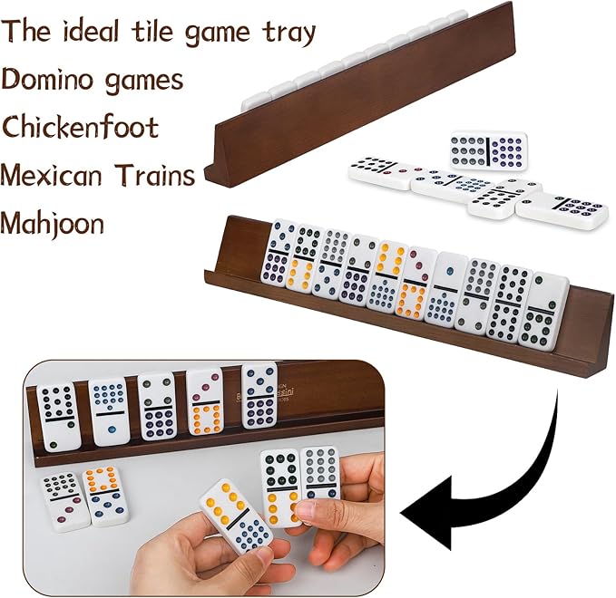 Domino Racks 4packs - Authored Design Nut Brown Tile Holders for Dominoes Set Mexican Trains Mahjoon Chickenfoot