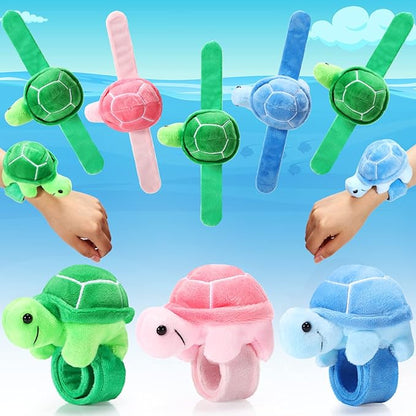 Lenwen 15 Pcs Stuffed Turtle Slap Bracelets Bulk Adorable Plush Turtle Stuffed Animals Slap Bracelets for Birthday Sea Party Favors Decor Goodie Bag Stuffers(Cute)