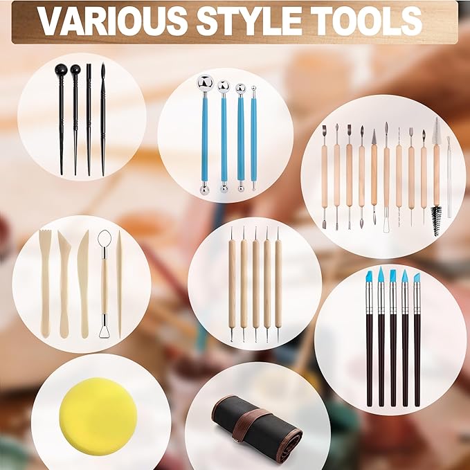 LINPHCEY 36Pcs Clay Sculpting Tools Set Perfect for Polymer Air Dry Modeling Clay Beginners & Professionals Ideal for DIY Pottery & Ceramics Tools for Clay Sculpey Sculpting & Crafting