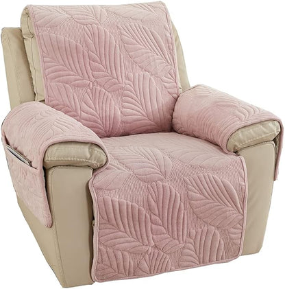 vctops Palm Leaves Velvet Plush Quilted Recliner Chair Cover Anti-Slip Super Soft Furniture Protector with Elastic Straps for Kids, Dogs, Pets, Pink