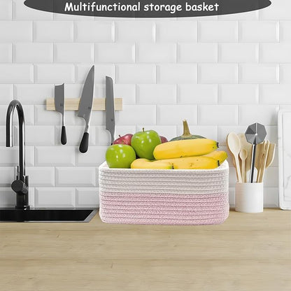 COMFY-HOMI 11.5"x7.5"x4.7" Storage Baskets for Organizing | Cotton Rope Woven Basket | Toy Storage Bin Box | Basket for Shelves, Closet Organizer Bin, Decorative Closet Shelf, 1 Pack white/pink