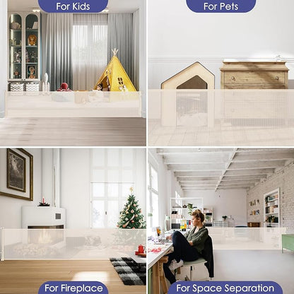 145 Inch Retractable Baby Gates Extra Wide Retractable Dog Gate for Large Openings – Indoor Extra Long Baby Gate Retractable Fence Outdoor Mesh Baby Gate Retractable Pet Gate Long Dog Gate, Beige