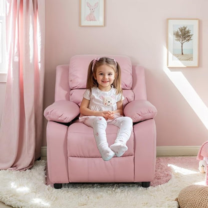 Macaron Kids Reclining Chair Recliner Dual Storage Armrest Leather Sofa Toddler Youth Children Child Ages 2-8