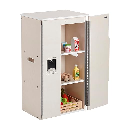 ECR4Kids Play Kitchen Refrigerator, Wooden Playset, White Wash