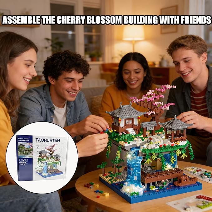 Beego Cherry Blossom Bonsai Tree Architecture Mini Building Kit Set, Chinese Peach BlossomArchitecture Building Blocks with Light, Japanese Sakura Tree House Gift for Adults, Teen(2500PCS)