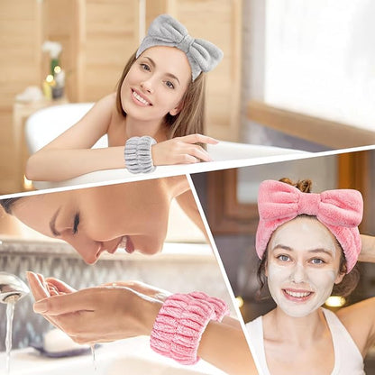 Dorbetar 6Pack Headband and Wristband Set for Washing Face, Spa Skincare Makeup Headband, Soft Puffy Hair Band Bow Tie, for Women and Teen Girl Trendy Stuff Gifts