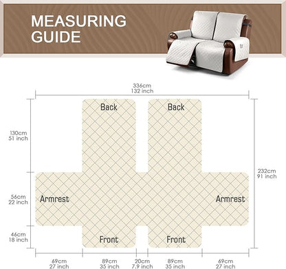 KinCam Waterproof Oversized Loveseat Recliner Cover, Non-Slip Reclining Couch Covers for 2 Seat, Recliner Sofa Cover Furniture Protector with Elastic Straps for Kids, Pets, Beige