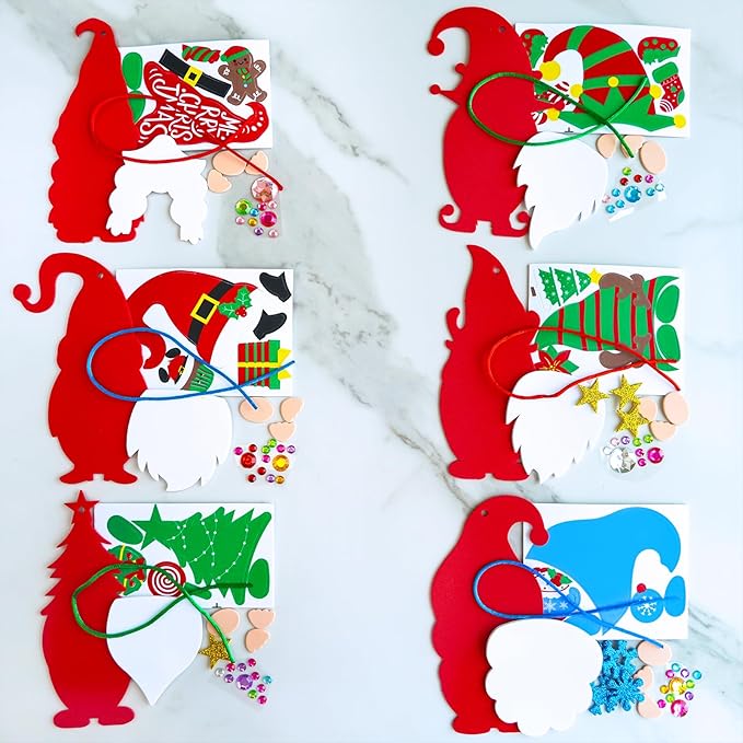 Winlyn 24 Sets Christmas Craft Kits Winter Crafts DIY Christmas Gnome Ornaments Decorations Art Sets Gnome Christmas Foam Stickers for Kids Holiday Seasonal Home Classroom Activities Party Favors