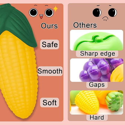 Pretend Play Food Set,Toy Food for Toddler Kids Kitchen Playset,Realistic Vegetables Fake Food Toy Kitchen Accessories,Soft Squeeze Toy Food Assortment