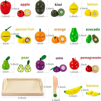 Fajiabao Wooden Play Food Set for Kids Kitchen Montessori Toddlers Toys 1-3 Pretend Cutting Fruit Educational Birthday Gifts for Girls Boys 2 3 4 Year Old
