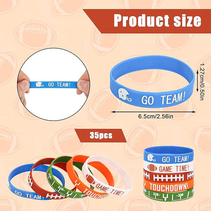 35pcs Football Bracelets, 5 Styles Silicone Football Theme Bracelets Soft Stretch Motivational Sports Wristbands Party Favors for Boys Football Team Birthday Game Event