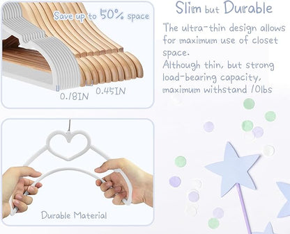 Grey Heart Velvet Baby Hangers - 50pack 13inch Toddler Hangers with 20pcs Clips, Premium Velvet Strong and Durable Baby Clothes Hangers Without Slipping, Ultra Slim and Stackable Space Saving