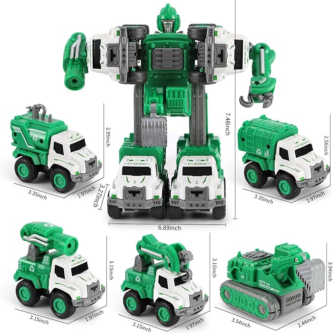 Toys for 3 4 5 6 Year Old Boys– 5-in-1 Detachable Construction Vehicles Set–Transform Robot Kids Toys Cars– Easy DIY Toys for Ages 5+ – Gifts for Boys Girls Birthday Christmas Easter