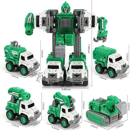 Toys for 3 4 5 6 Year Old Boys– 5-in-1 Detachable Construction Vehicles Set–Transform Robot Kids Toys Cars– Easy DIY Toys for Ages 5+ – Gifts for Boys Girls Birthday Christmas Easter