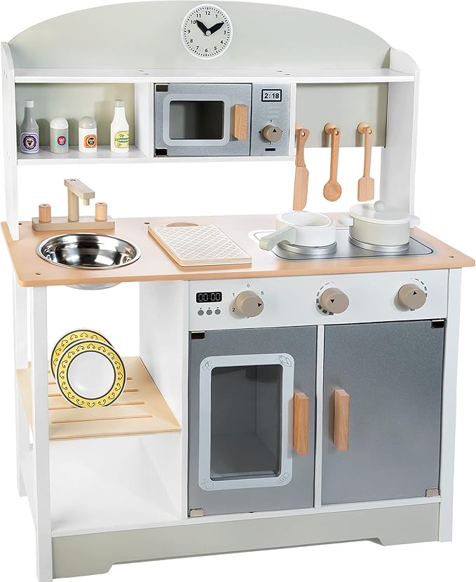 Wooden Kitchen Set for Kids, Realistic Pretend Play Kitchen Utensils Encourage Interaction for Toddlers, Simulated Kitchen Toys Set for Boys Girls Age 3+
