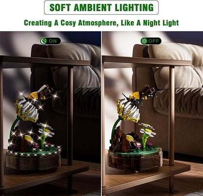 Mould King Bee Insect Building Block Set, Creative Flower Bug Kits Toys with Music Display Box, Collection DIY Office Home Decor for Adutls Kids Girls 8+, 10104