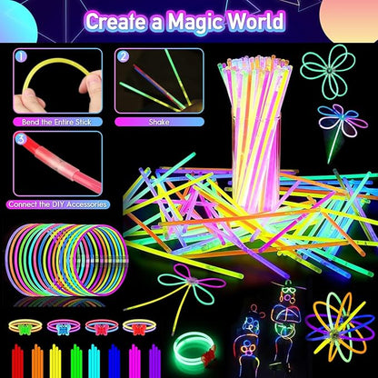 266PCS Glow in the Dark Party Supplies for Kids Adults, Light Up Party Favors LED Glasses, Headband,Rings,Finger Light,Bracelets,Meteor Necklaces,100 Glow Sticks Bulk DIY Necklaces Neon Party Supplies
