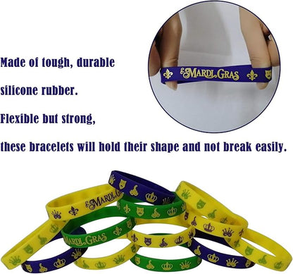 48 Pack Mardi Gras Party Favors Rubber Bracelets - Carnival Birthday Party Supplies Decorations Goodie Bag Stuffers Fillers Silicone Wristbands