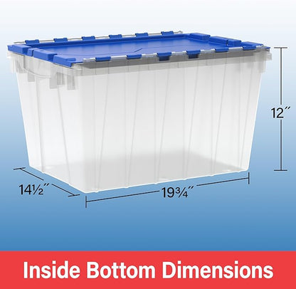 Akro-Mils KeepBox 12 Gallon Storage Container, Nesting and Stackable Plastic Storage Box with Lid Attached, Clear Tote for Garages, Closets, and Moving, 21-1/2" x 15" x 12-1/2", Clear/Red, 6-Pack