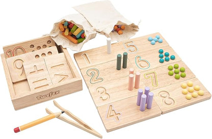 Montessori Counting Toys for Toddlers | 3 in 1 Wooden Peg Board and Montessori Counting Beads Math Toys for Kids Age 3 4 5 | Toddler Wooden Number Learning Montessori Toys