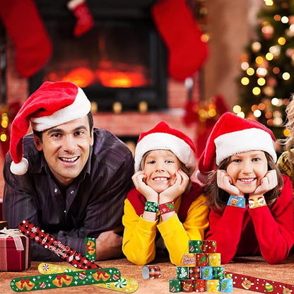 FOIMAS 48pcs Christmas Slap Bracelets,Xmas Santa Reindeer Snap Bracelet Wristband for Kids Christmas Stocking Stuffer Bag Filler Party Favor Supply