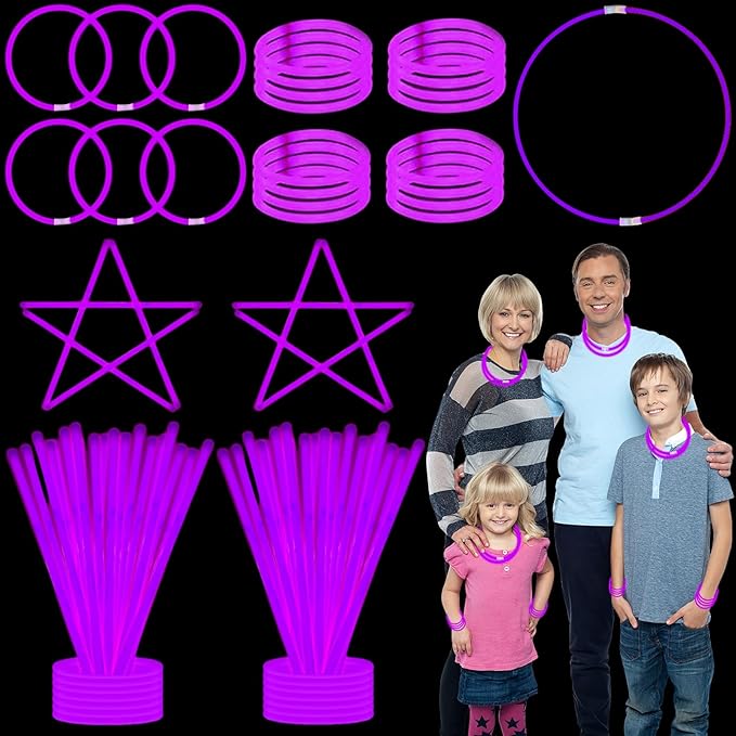75 Glow Sticks Bracelets and Necklaces, 8'' Glowsticks Bulk Pack Bright Glow in the Dark Party Supplies for Kids (Purple)