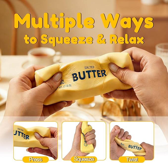 2 PCS Slow Rising Butter Squishy Toys, Soft Squeeze Stress Relief for Office and Home, Sensory Fidget for Anxiety Relief and Focus, Yellow