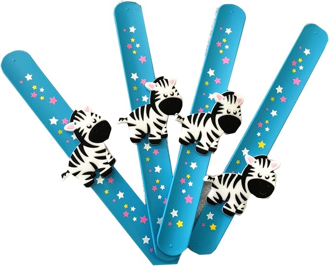 12PCS Forest Animal Theme Party Kids Slap Bracelets Silicone Wristbands and Rings
