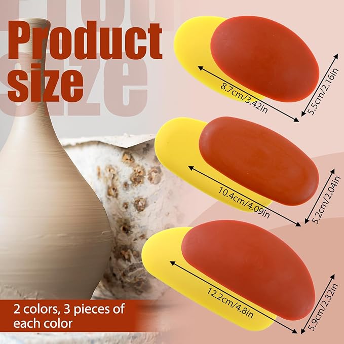 6 Pack Pottery Ribs Soft Rubber Pottery Rib Mud Tools Ceramic Sculpture Modeling Cutter Clay Scraper Crafts Shaping Tool Set for Smooth Finishing and Removing Finger Marks, 3 Different Sizes