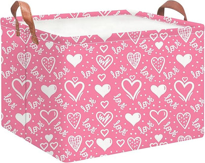 NTAOHAMPER Rectangular Storage Basket Empty,Collapsible Gift Basket with Handles,Heart Print Basket, Books Box,Room Decor(Lovely Heart)